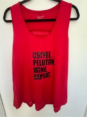 Athletic Cycling Workout Red Graphic Tank Top Coffee Peloton Wine Repeat Sz 16